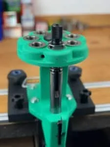 Redding T7 Turret Press Review 3 The Redding T-7 Turret press with ram fully extended to die body.