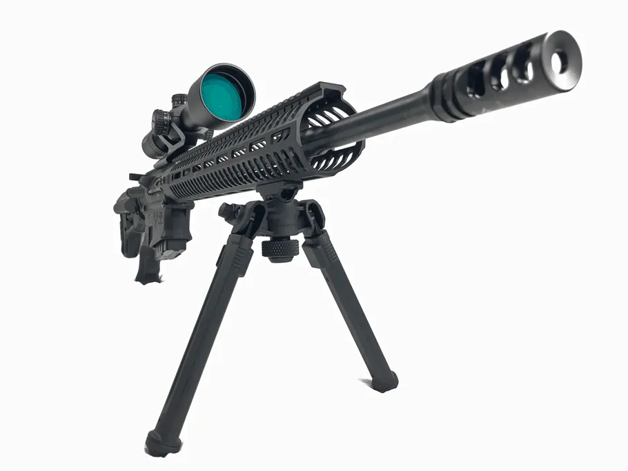 Magpul M-LOK bipod deployed on a modern STAG 10 sporting rifle, in a shooting position